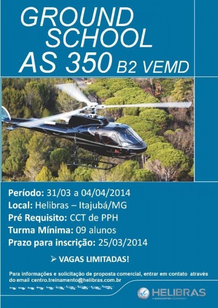 Centro de Treinamento oferece curso Ground School AS350 B2 VEMD